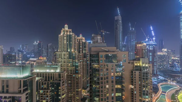 Panorama Letecké Noci Centru Dubaje Městské Panorama Obchodního Zálivu Moderními — Stock fotografie