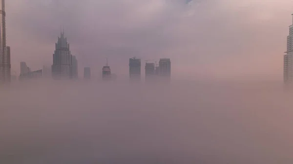 Aerial View Morning Fog Covered Dubai International Financial Centre District — Photo