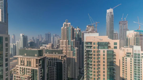 Панорама Центра Дубая Воздуху Городской Горизонт Современными Небоскребами Башнями Строительной — стоковое фото