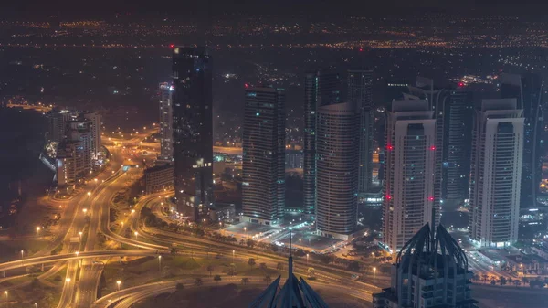 Jlt Dubai Marina Skyscrapers Sheikh Zayed Road All Night Aerial — Stock Photo, Image