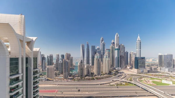 Dubai Marina Highway Intersection Spaghetti Junction Tallest Skyscrapers Background Aerial — Stock Photo, Image
