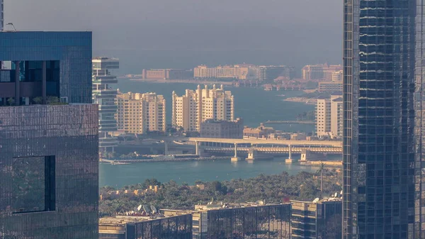 Вид Повітря Місто Дубай Пальмовим Островом Будівлями Згори Пальми Навколо — стокове фото