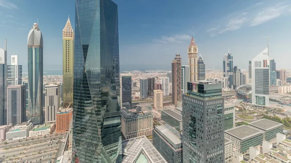 Πανόραμα Δείχνει Πολλές Φουτουριστικές Ουρανοξύστες Στο Επιχειρηματικό Κέντρο Της Οικονομικής — Φωτογραφία Αρχείου