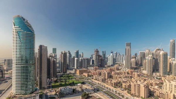 Panorama Showing Dubai Business Bay Downtown Towers Aerial Morning Rooftop — Stock Fotó