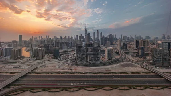 Sunset Panoramic Skyline Dubai Business Bay Downtown District Aerial View — Stock Photo, Image