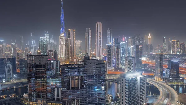 Skyline Panorâmico Dubai Com Grande Local Construção Baía Negócios Centro — Fotografia de Stock