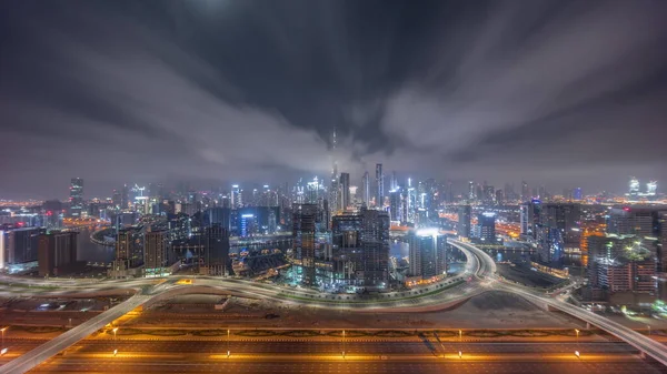 Skyline Panorámico Dubai Con Bahía Negocios Centro Distrito Durante Toda —  Fotos de Stock