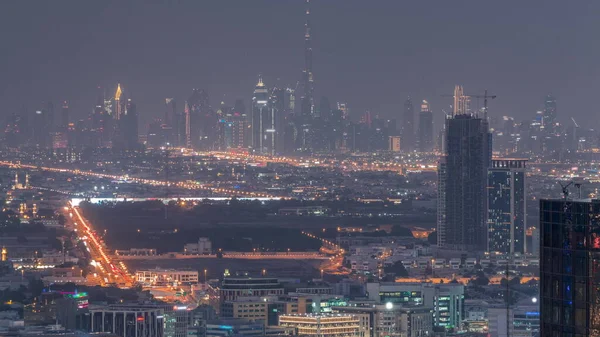 Dubai Downtown Financial District Skyline Row Skyscrapers Tallset Tower Aerial — Stock Photo, Image