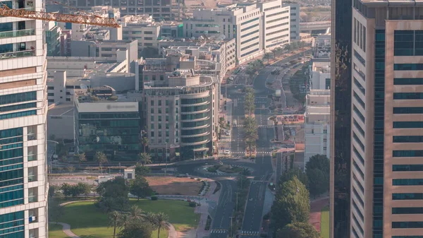 Aerial View Road Circle Intersection Traffic Skyscrapers Urban Landscape Dubai — Stock Photo, Image