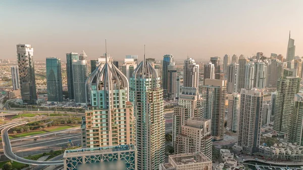 Dubai Marina Wieżowce Jlt Wzdłuż Sheikh Zayed Road Anteny Budynki — Zdjęcie stockowe