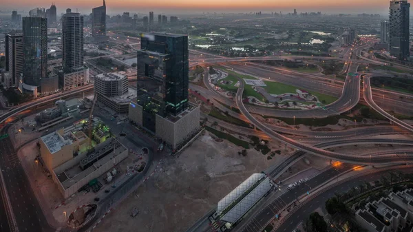 Panoramiczny Widok Lotu Ptaka Media Dzielnicę Barsha Heights Nocnym Polem — Zdjęcie stockowe