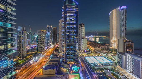 Панорамний Вид Район Дубай Марина Jbr Знаменитий Повітряний Перехід Ферріса — стокове фото