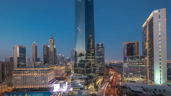Dubai International Quartier Financier Transition Jour Nuit Vue Aérienne Panoramique — Photo