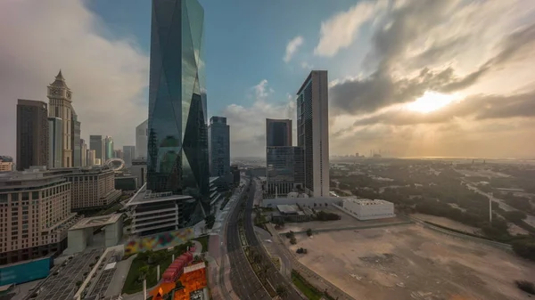 Sunrise Dubai International Financial District Transition Panoramic Aerial View Business — Stockfoto