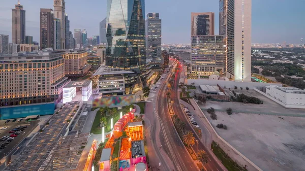 Dubai International Financial District Night Traffic Street Panoramic Aerial View — Stock Photo, Image