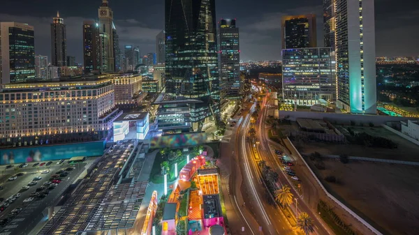 Panorama Showing Dubai International Financial District Night Aerial View Business — Foto Stock