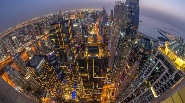 Skyline Panoráma Dubai Marina Mutatja Csatorna Körül Megvilágított Felhőkarcolók Mentén — Stock Fotó