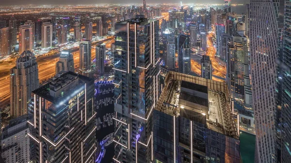 Dubai Marina Jlt Kerületben Forgalom Autópályán Között Felhőkarcolók Antenna Egész — Stock Fotó