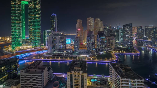 Панорама Показує Хмарочоси Дубай Марина Район Jbr Розкішними Будівлями Курортами — стокове фото