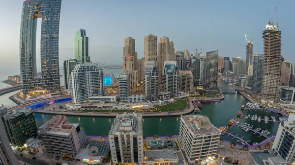 Vista Panorámica Del Puerto Deportivo Dubái Con Varios Barcos Yates —  Fotos de Stock