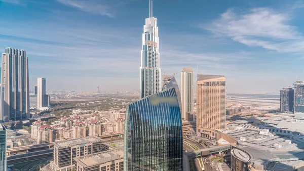 Aerial Panorama Downtown Dubai Shopping Mall Traffic Street All Day — Stock Photo, Image