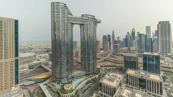 Futuristic Dubai Downtown Finansial District Skyline Aerial Muchas Torres Rascacielos —  Fotos de Stock
