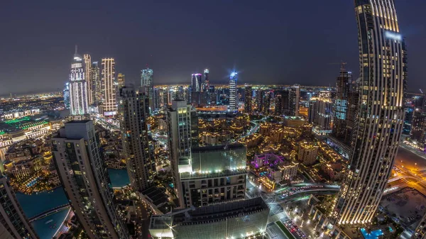Aerial Panorama Big Futuristic City Day Night Transition Business Bay — 스톡 사진
