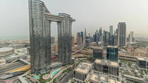 Pnorama Показує Футуристичний Dubai Downtown Фінансіальський Районний Скайлайн Багато Веж — стокове фото