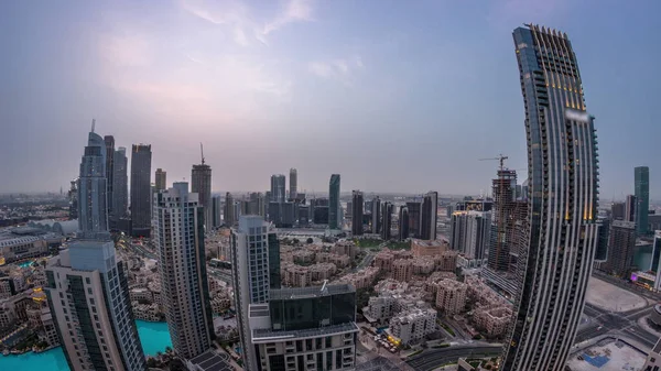 Aerial Panorama Big Futuristic City Night Day Transition Business Bay — Stockfoto