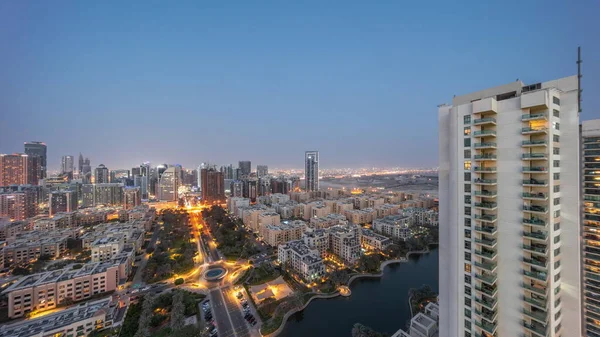 Felhőkarcolók Barsha Heights Kerületben Alacsony Épületek Greens Kerületben Légi Nappal — Stock Fotó