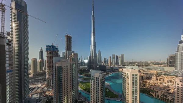 Panorama Showing Dubai Downtown Skyline Cityscape Tallest Skyscrapers Aerial Construction — Stockfoto