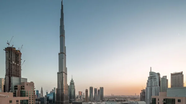 Dubai Downtown Panoramic Cityscape Tallest Skyscrapers Aerial Night Day Transition — Stockfoto