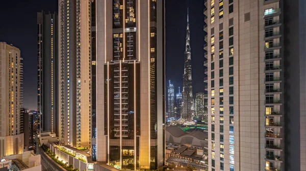 Panorama Showing Tallest Skyscrapers Earth Hour Downtown Dubai Located Bouleward — Zdjęcie stockowe