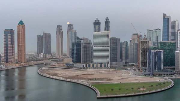 Cityscape Skyscrapers Dubai Business Bay Peninsula Water Canal Aerial Night —  Fotos de Stock