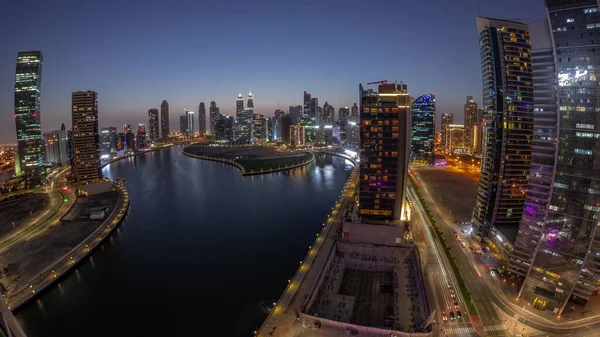 Panorama Miasta Drapacze Chmur Dubai Business Bay Kanałem Wodnym Dnia — Zdjęcie stockowe