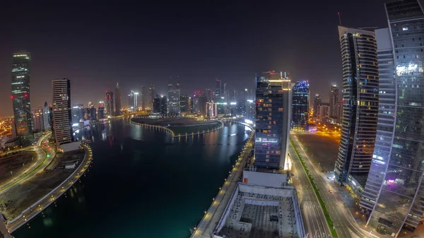 Panorama Cityscape Arranha Céus Dubai Business Bay Com Canal Água — Fotografia de Stock