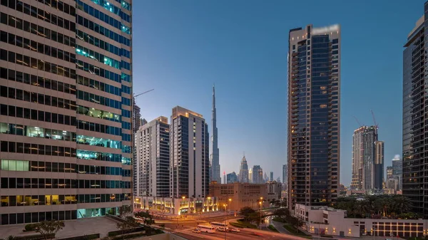 Повітряний Панорамний Вид Дубай Центр Дифтові Хмарочоси Інтенсивним Рухом Перехресті — стокове фото