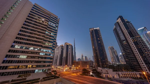Воздушный Панорамный Вид Центр Дубая Difc Небоскребы Оживленным Движением Пересечении — стоковое фото