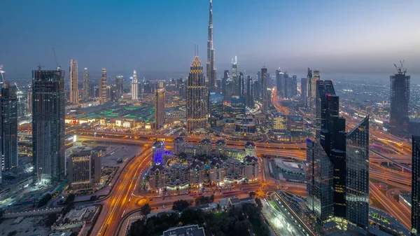 Воздушный Панорамный Вид Самые Высокие Башни Дубае Downtown Горизонта Шоссе — стоковое фото