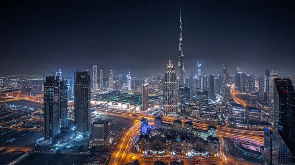 Panorama Showing Aerial View Tallest Towers Dubai Downtown Skyline Highway — Foto de Stock
