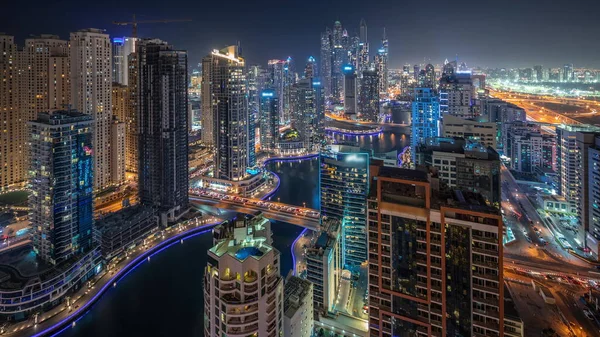Panorama Das Verschiedene Wolkenkratzer Höchsten Wohnblock Dubai Marina Und Jdr — Stockfoto