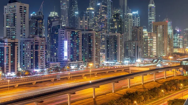 Dubai Marina Tallest Block Skyscrapers Day Night Transition Aerial View —  Fotos de Stock
