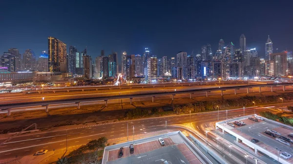 Panorama Dubai Marina Tallest Block Skyscrapers Day Night Transition Aerial — 스톡 사진