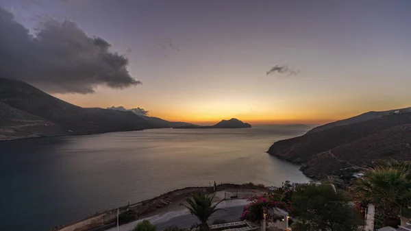 Panorama Ukazująca Wyspę Amorgos Lotu Ptaka Dzień Nocy Czas Przejścia — Zdjęcie stockowe