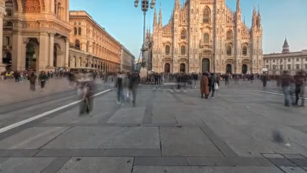 Panorama Showing Milan Cathedral Historic Buildings Timelapse Sunset Duomo Milano — Stock Video