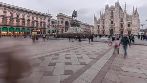 Panorama Showing Milan Cathedral Historic Buildings Day Night Transition Timelapse — Video