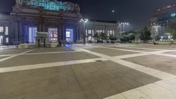 Panorama Showing Milano Centrale Night Timelapse Main Central Railway Station — Vídeo de stock