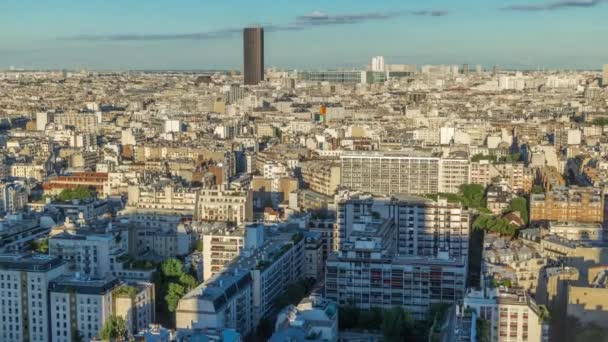 Panorama Lotnicza Nad Dachami Paryskim Timelapse Wieczorny Widok Długimi Ruchomymi — Wideo stockowe