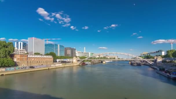 Viaduto Austerlitz Paris Hiperlapso Timelapse Paanoramic Visto Ponte Sobre Rio — Vídeo de Stock