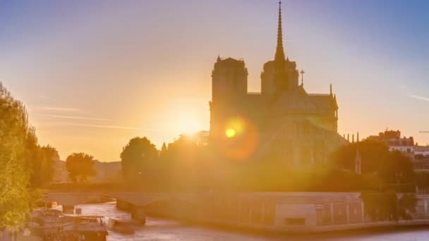 Vista Posteriore Della Cattedrale Notre Dame Paris Durante Tramonto Con — Video Stock